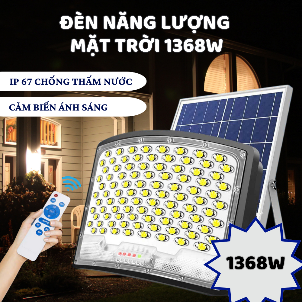 Đèn Năng Lượng Mặt Trời 1368W Chống Thấm Nước Chiếu Sáng Sân Vườn Thông Minh