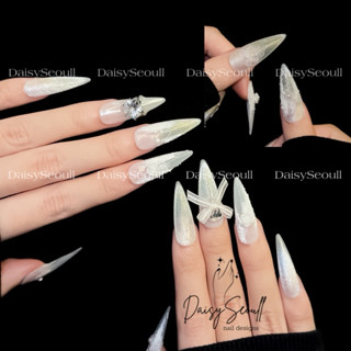 Nail box cô dâu màu trắng mắt mèo nhẫn nơ