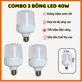 Combo 3 Bóng Đèn Led 40W Trụ Tròn Siêu Sáng Tiết Kiệm Điện Năng Cho Gia Đình 