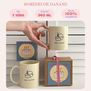 [Kèm hộp+túi+thiệp] Cốc sứ tráng men bánh cún con, hộp ly sứ quà tặng  hỗ trợ khoanhh lịch sinh nhật