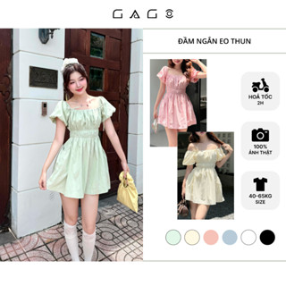 Đầm Ngắn Mini Thun Eo Phối Túi Tay Năng Động Váy Trễ Vai Cổ Vuông Chất Gió Nhăn Mát GAGO BRAND GG4902