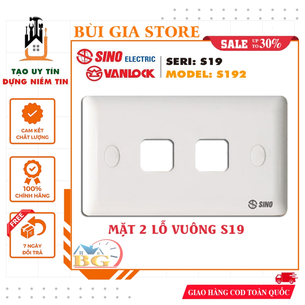 Mặt 2 lỗ công tắc Sino - Vanlock S192 (Seri S19)