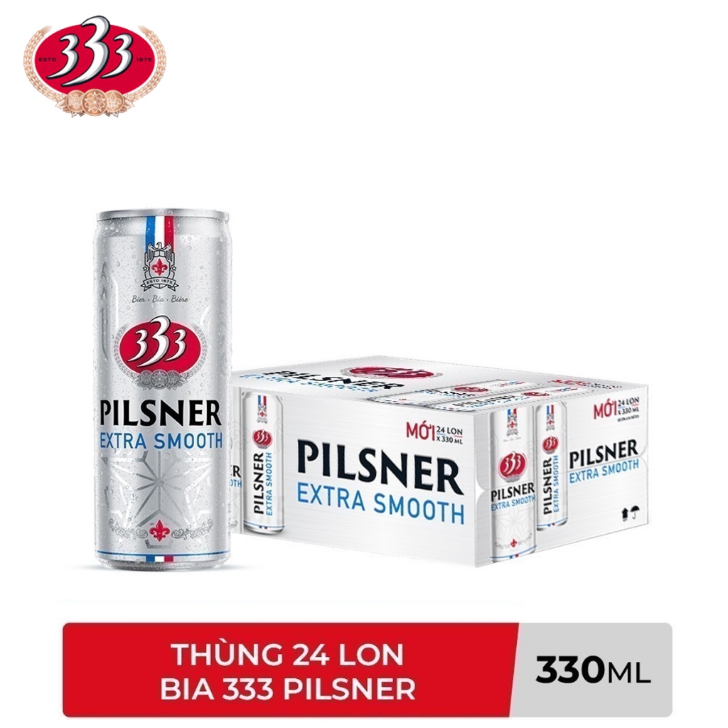 THÙNG 24 LON BIA 333 PILSNER EXTRA SMOOTH SABECO 330ML