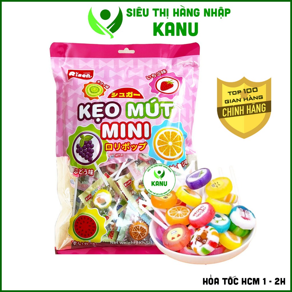   Gói 50 que  Kẹo mút vị trái cây chua ngọt Risen USA 300g cho bé ăn vặt siêu ngon 