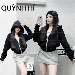 QUYNHHI | Áo khoác thun gân khoá kéo to hottrend, 6 túi, dáng lửng nón to by QuynhHishop - hỏa tốc hcm sẵn hàng