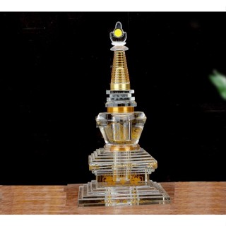 Tháp xá lợi Phật giáo Mật Tông Tây Tạng, bằng thủy tinh cao 24cm (TXL5T)