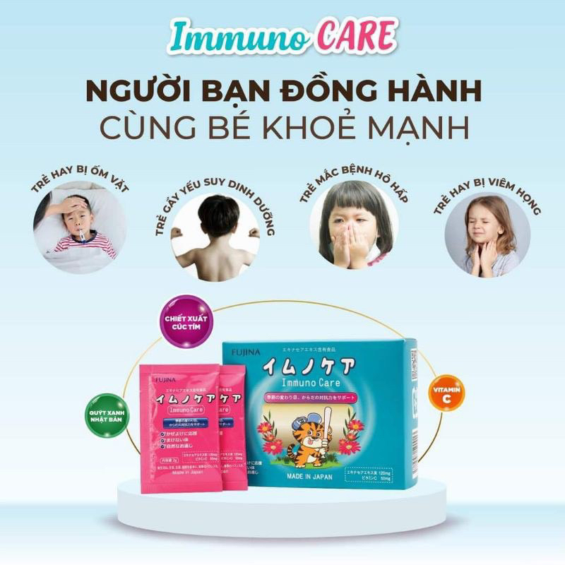 Cốm IMMUNO CARE hỗ trợ tăng cường sức đề kháng, giúp giảm nguy cơ viêm mũi, viên họng , giảm ốm vặt Nhật Bản