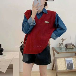 Áo Gile Len nữ Cổ V basic trơn phong cách Hàn Quốc, Áo Ghile Nam Nữ form rộng dày đẹp có gắn tag P92