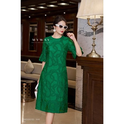 Đầm Dáng Suông Nữ MY WAY Tơ Hoạ Tiết Tay Bèo Sang Trọng 9MD08319w XA0