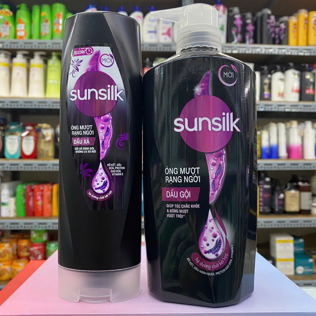CẶP DẦU GỘI và DẦU XẢ SUNSILK ÓNG MƯỢT RẠNG NGỜI (CHAI GỘI 650 G ,CHAI XẢ 320 G )