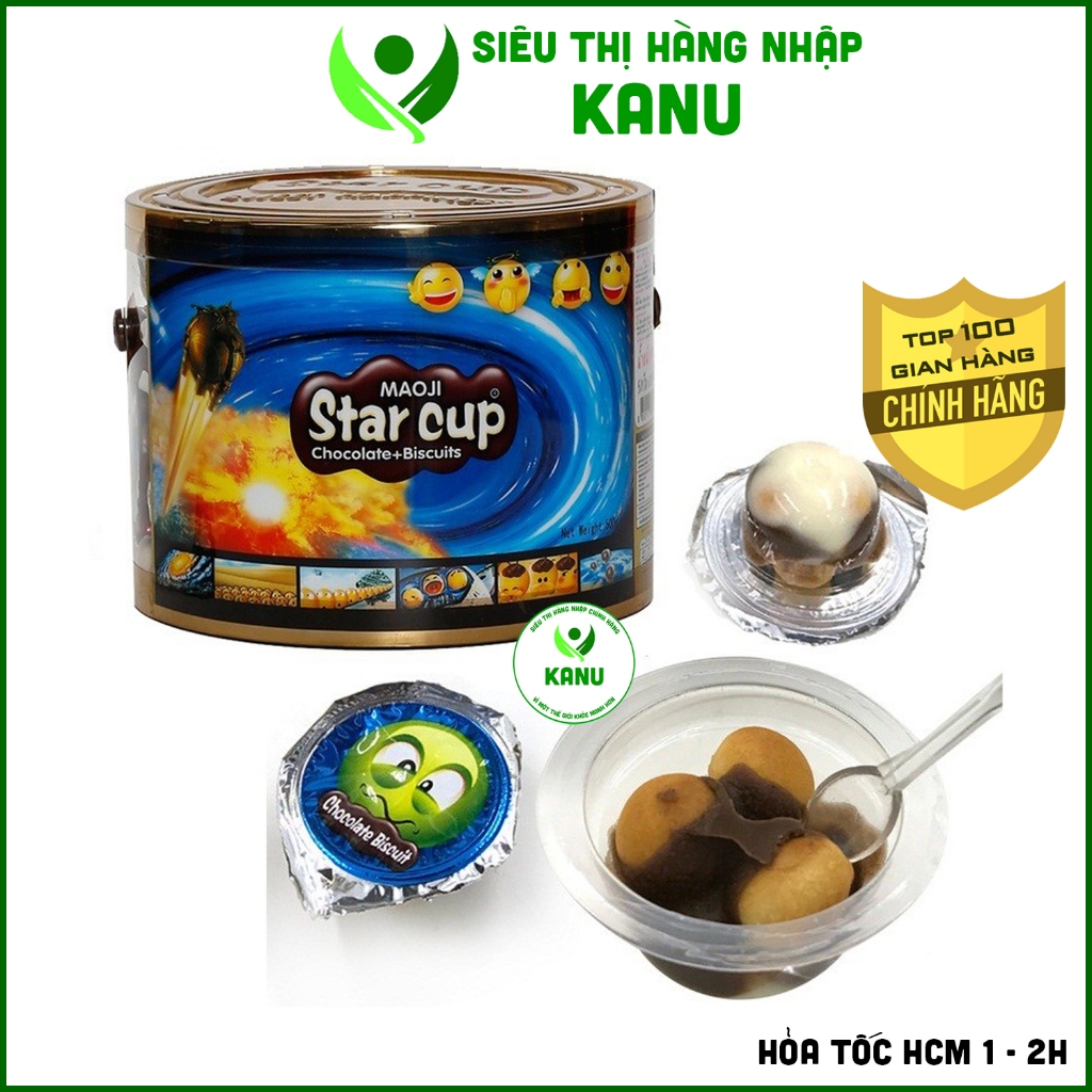 [Hộp 100 cốc] Bánh quy viên chấm socola Star Cup & Choco cup, sô cô la, chocolate ăn vặt ngon rẻ