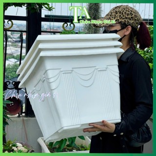 Chậu trồng cây cỡ lớn, Chậu nhựa trông cây hình vuông hoa văn nổi hình chiếc nơ Sang Trọng hàng Công Ty Bình Thuận L1