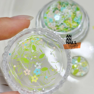 Nhũ nail hình hoa lá 5 cánh mix hạt trai - Phụ kiện nail An An Nail