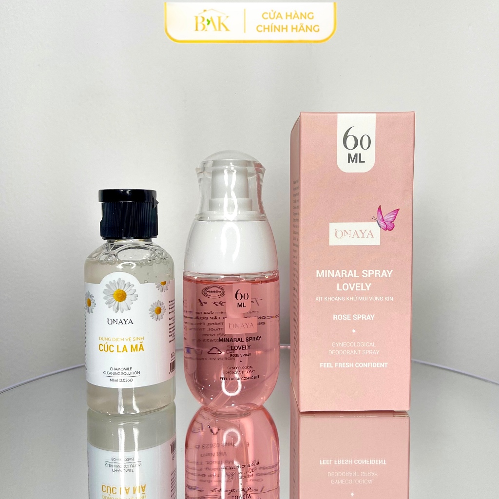 [MUA 2 ĐƯỢC 4] Combo 2 Xịt khoáng vùng kín Onaya hương nước hoa + 2 Dung dịch vệ sinh cúc la mã