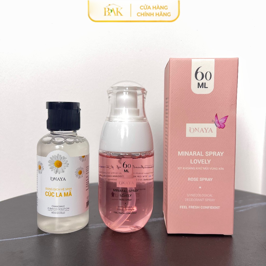[MUA 2 ĐƯỢC 4] Combo 2 Xịt khoáng vùng kín Onaya hương nước hoa + 2 Dung dịch vệ sinh cúc la mã
