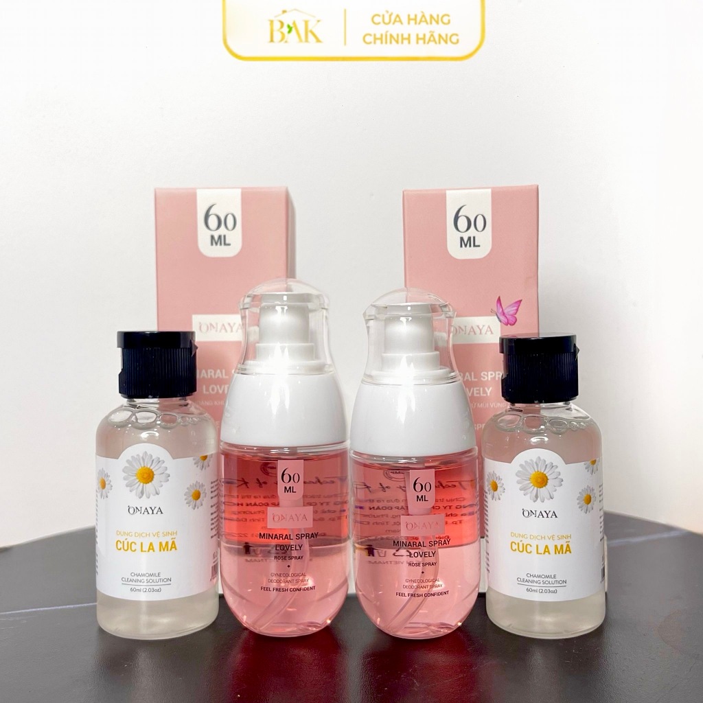 [MUA 2 ĐƯỢC 4] Combo 2 Xịt khoáng vùng kín Onaya hương nước hoa + 2 Dung dịch vệ sinh cúc la mã