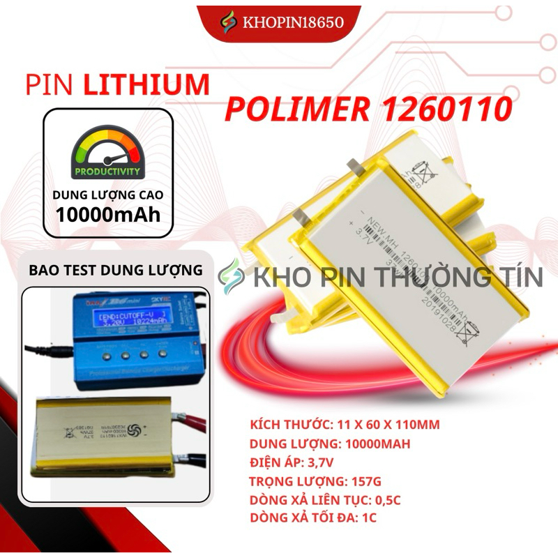Cell pin Lipo 10000mAh mới sạc dự phòng trong suốt chuẩn dung lượng.