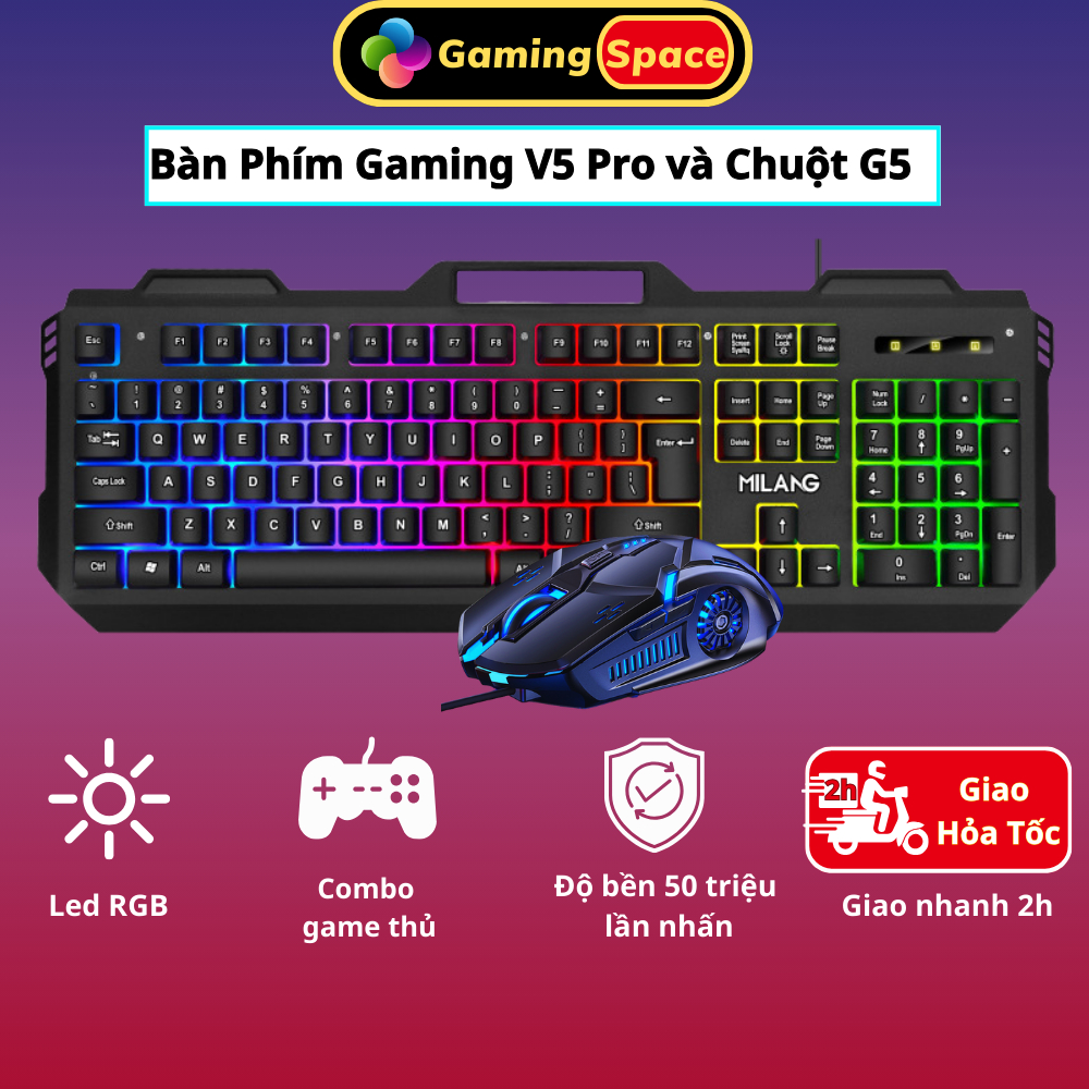 Combo bàn phím V5 pro led RGB và chuột Gaming G5 chuyên game PC Laptop văn phòng