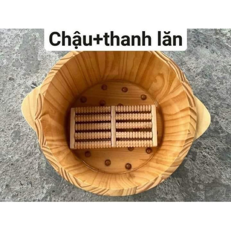 chậu gỗ ngâm chân massage kèm bàn lăn(tặng thảo dược)