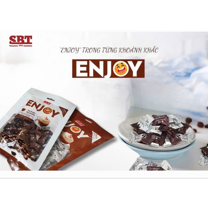 Combo 2 gói kẹo coffee Enjoy SBT ít ngọt mix 2 vị cà phê và cà phê muối (40_45 viên/gói)