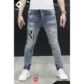 Quần jean nam màu bạc có chữ siêu đẹp vải bò co giãn giá xưởng 08