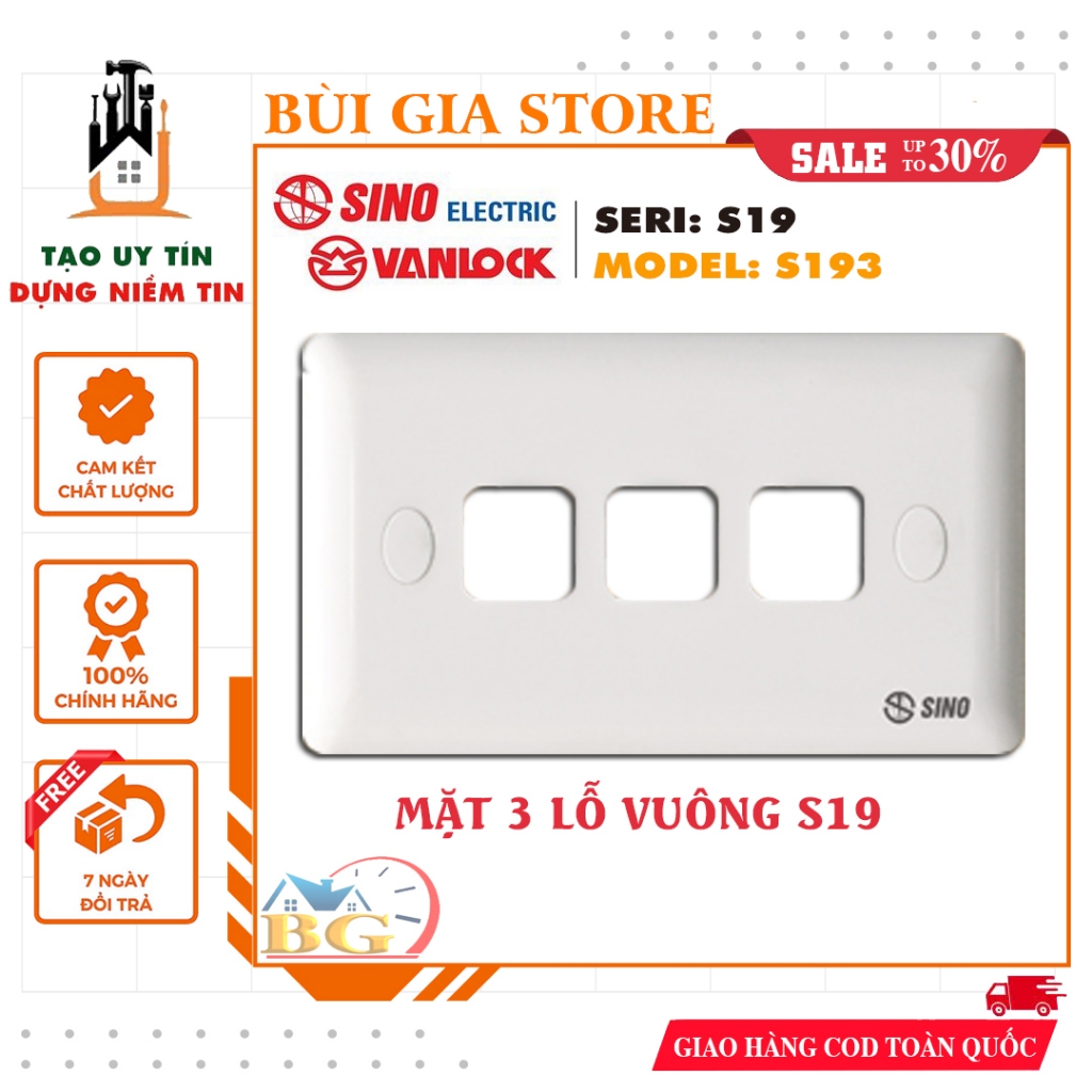 Mặt 3 lỗ công tắc Sino - Vanlock S193 (Seri S19)