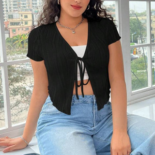 [Bigsize 45-120kg / Order] Áo thun cột dây ngực tay ngắn vải thun gân sọc co dãn mùa hè mát mẻ