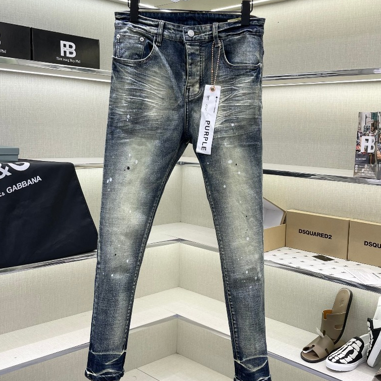 Quần Purple Jean Xanh Vẩy Sơn 4 Cúc Quần Bò Purple Xanh Bụi Vẩy Sơn Xanh Sáng Chất Co Giãn Phối Loan