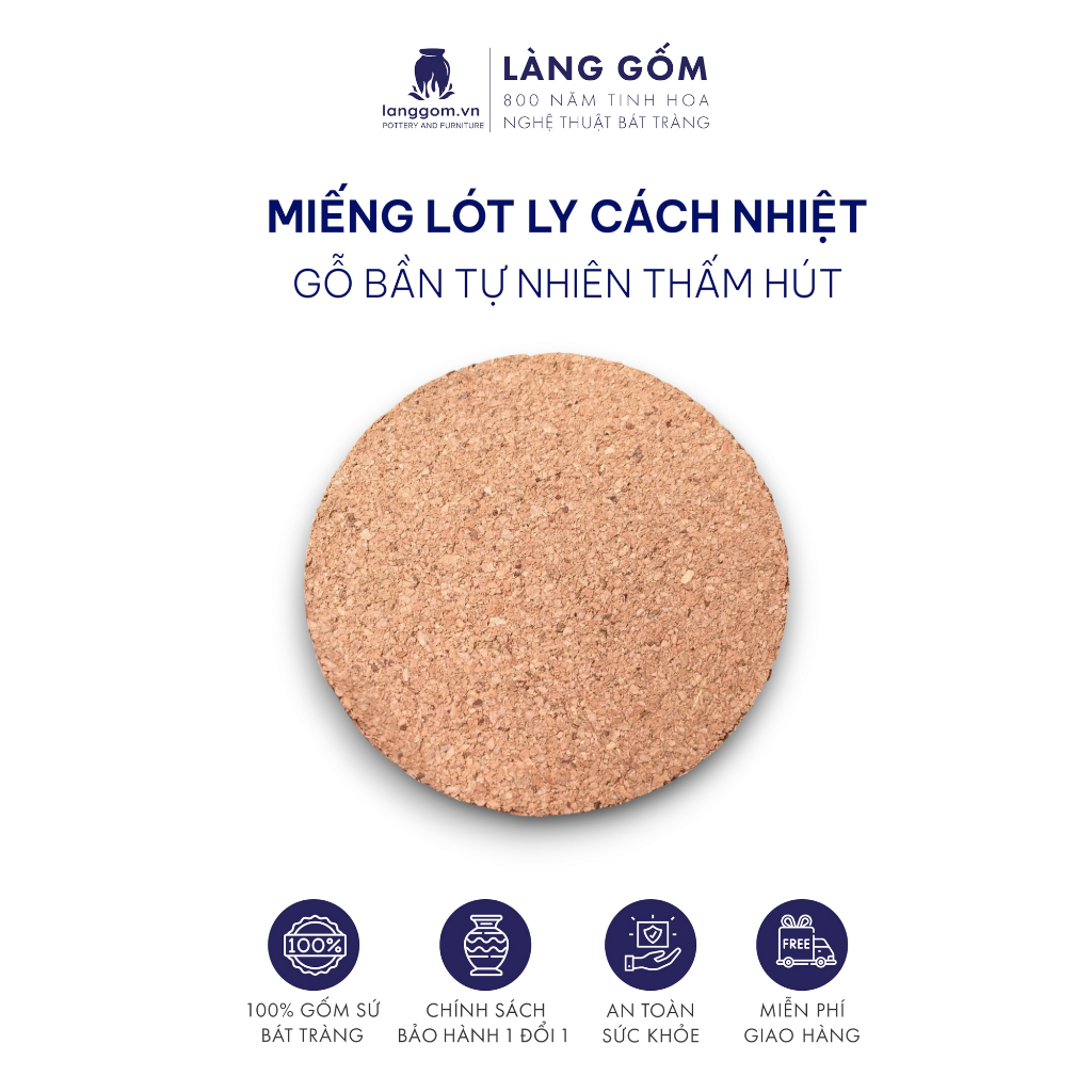 Miếng Lót Ly, Đế Lót Ly Cách Nhiệt Hình Tròn Bằng Gỗ Bần Tự Nhiên Thấm Hút Nước