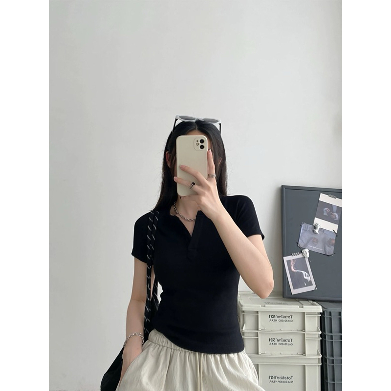 Áo Thun Nữ Cổ V Dễ Thương Form Ôm , Áo thun baby BASIC TRƠN ôm body Piki ( có bigsize) | BigBuy360 - bigbuy360.vn
