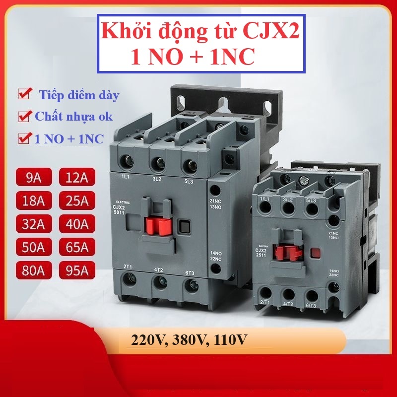 Contactor Khởi động từ CJX2-4011 ( 40A ) , 5011 ( 50A), 2 Tiếp điểm phụ