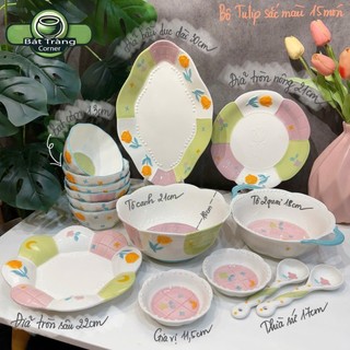 Bộ Đồ Ăn Sứ Cao Cấp Họa Tiết Hoa Tulip Nổi – Sắc Màu Rực Rỡ Cho Bàn Ăn Thêm Phần Sinh Động