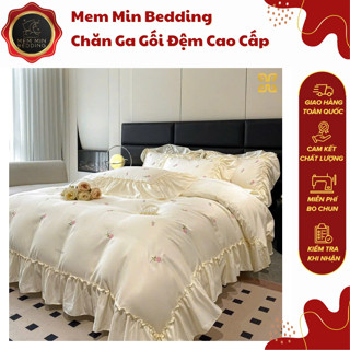 (ST373) Bộ Chăn Ga Gối Tiểu Thư Viền Bèo Xinh Xắn Cùng Chất Vải Mềm Mượt, Thoáng Khí - MemMinbedding