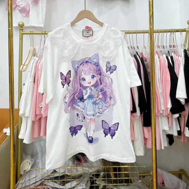 Áo thun Ren Thêu Cổ Bèo Chất Cotton Zitong