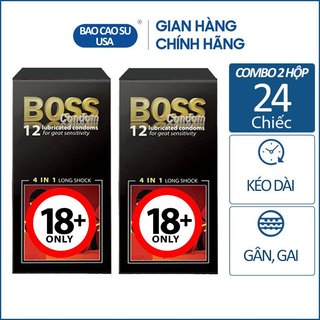  COMBO 2 hộp bao cao su kéo dài thời gian quan hệ có gân và gai Boss 4 in 1 - 24 cái 