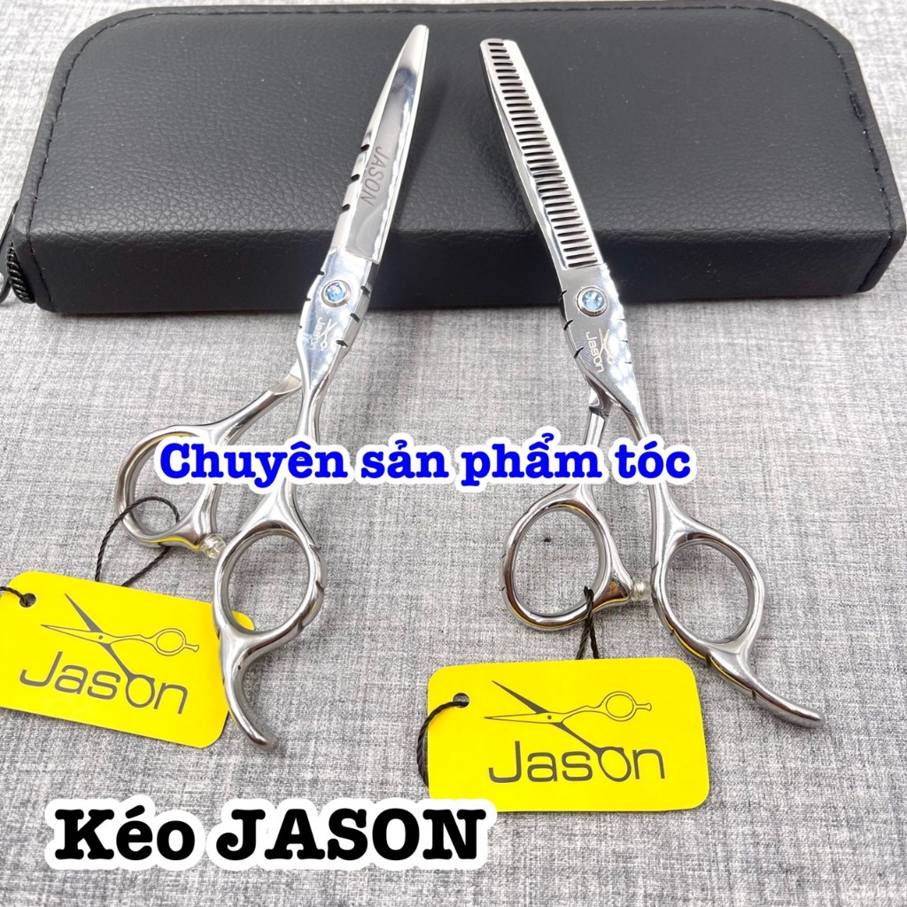 ✅Jason Kéo Cắt Tóc Cao Cấp 6.0in Thép Nhật S440C Độ Cứng Trên 62HRC Lưỡi Sắc Bén Thiết Kế Tay Cầm Thoải Mái Kèm Bao Da