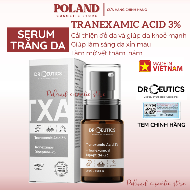 Serum giảm nám DrCeutics Tranexamic 3% giúp mờ thâm nám, sáng da, giảm đỏ 30ML
