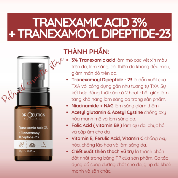 Serum giảm nám DrCeutics Tranexamic 3% giúp mờ thâm nám, sáng da, giảm đỏ 30ML