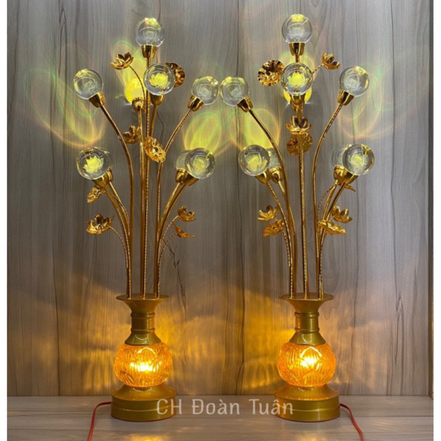 Cặp đèn bình 9 bông cầu sen pha lê - đèn bình bông quả cầu pha lê cao 80cm