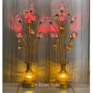 Cặp đèn bình 9 bông cầu sen pha lê - đèn bình bông quả cầu pha lê cao 80cm