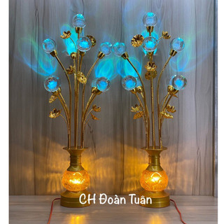 Cặp đèn bình 9 bông cầu sen pha lê - đèn bình bông quả cầu pha lê cao 80cm