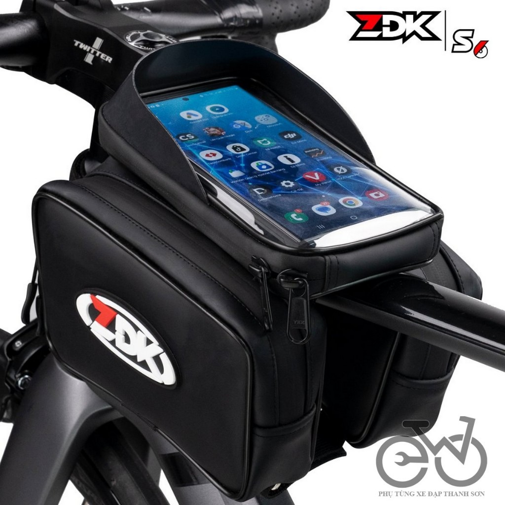 Túi treo sườn xe đạp ZDK S6 vải da kháng nước, nhiều ngăn tiện lợi có ngăn đựng điện thoại có thể tách rời