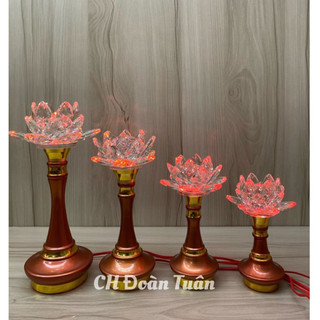 Cặp đèn thờ hoa sen pha lê đổi màu - Đèn thờ pha lê hoa sen 581