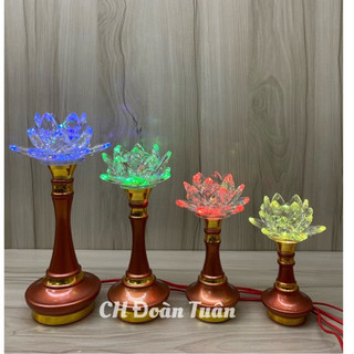 Cặp đèn thờ hoa sen pha lê đổi màu - Đèn thờ pha lê hoa sen 581