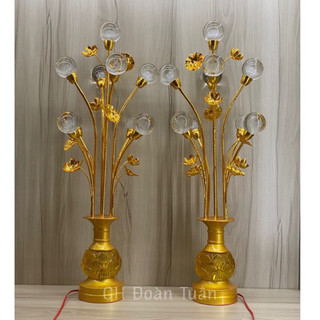 Cặp đèn bình 9 bông cầu sen pha lê - đèn bình bông quả cầu pha lê cao 80cm