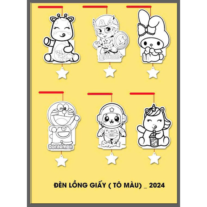 Đèn lồng tự lắp ráp tô màu( kèm que cầm)