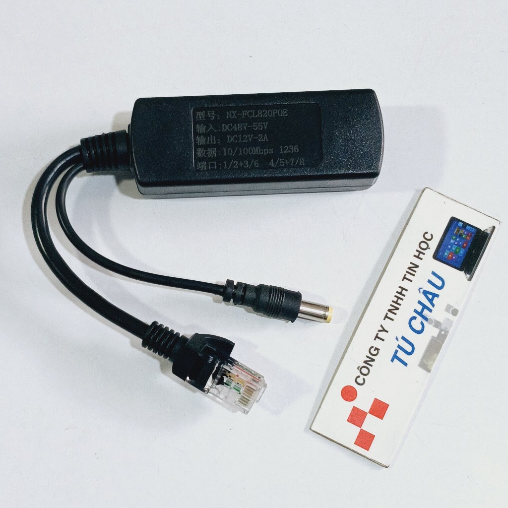 Cáp chuyển nguồn POE / InPut DC: 48V ~ 55V ra 12V - 2A (Lan 10 / 100 Mbs)