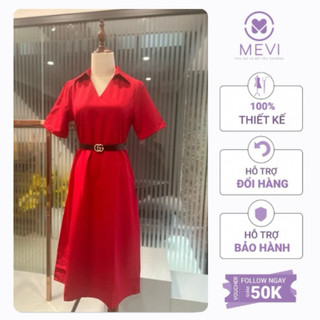 Váy đỏ dáng dài cổ somi kèm đai Mái Em _V2299
