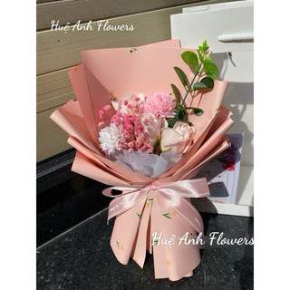  BÓ 5 BÔNG HOA SÁP HỒNG MIX PINGPONG,Baby KHÔ+TÚI HỘP GIẤY,ĐÈN+ THIỆP ,GIẤY hình bông TULIP CHÍNH CHỦ 2 MÀU GIẤY TR,H 
