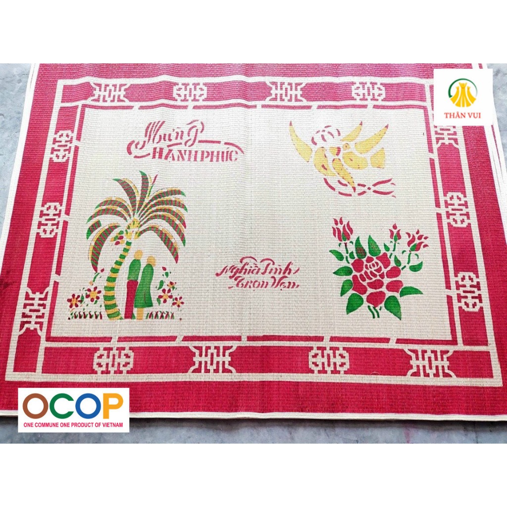 Chiếu Cói Đậu Thái Bình In Dừa Kích Thước (2mx2m2)